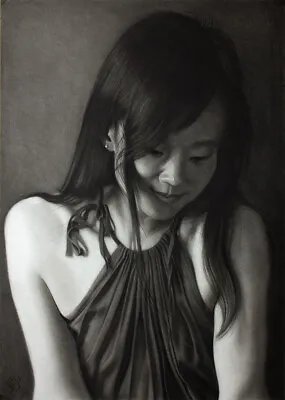 Original Female Charcoal On Paper Drawing Chinese China Girl Woman Portrait Art • £160