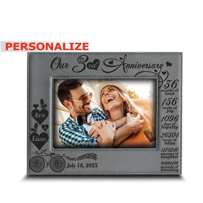 Personalize-Our 3 Years Anniversary Leather Gift -Engraved Leather Picture Frame • £27.56