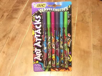 Vintage Bic Wavelengths ART ATTACKS Pens Colorful Cap Color Ink New 1993 NOS • $11