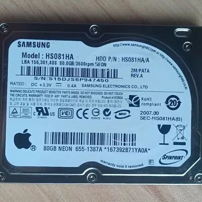 Samsung HS081HA REV.A 80GB 1.8  ZIF Hard Drive HDD 80gb For IPod Classic 6th 7th • $15.99