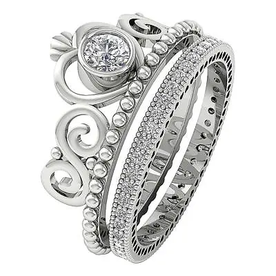 Crown Bridal Eternity Ring Natural Diamond I2 J 0.77 Carat 14K Rose Gold RS 10 • $705.59