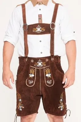 Authentic Bavarian Lederhosen Men's Oktoberfest Costume - Genuine Leather Tradit • $74.99