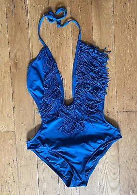 L Space Stardust Fringe Blue One Piece Swim Suit Sz Med • $40