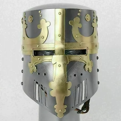 Medieval Crusader Templar Brass Knight Armor Helm Cross Viking Designer Handmade • $113.75