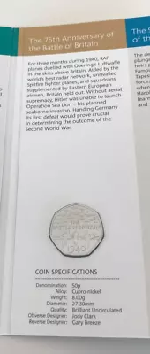 2019 Battle Of Britain 50 Pence Coin  Brilliant Uncirculated Bu Bunc • £21.45