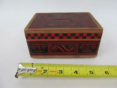 Vintage Wood Coin Bank Or Puzzle Box Red Tribal Pattern • $19.99