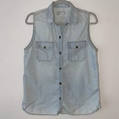 CURRENT ELLIOTT The Sleeveless Perfect Shirt Faded Denim Blue Chambray SZ 2 Or M • $14.96