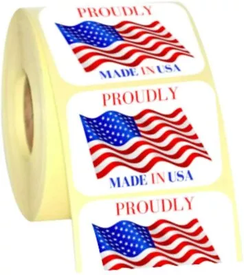 Made In USA  Labels 3 X 2 Inches American Flag Stickers. 500 PCS/roll. (1 Roll) • $14.99