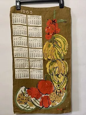 Vintage Vera 1965 Tea Cloth Wall Calendar Yellow Red Fall Vegetables Green Linen • $20