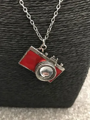 Red Enamel Camera Silver Tone Pendant Necklace Photography Long • £7.95
