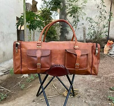 Luggage S Overnight Weekend Leather Genuine Travel Bag Duffle Gym Men Vintage • $127.38