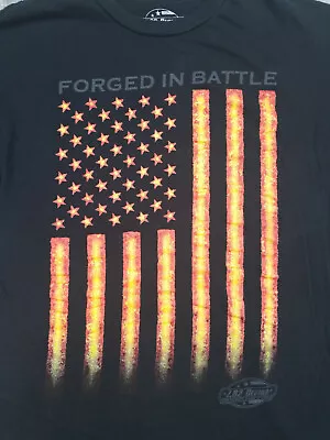 7.62 DESIGN T-Shirt Mens S-M Black Pre-Shrunk Forged In Battle Firey Flag • $13.88