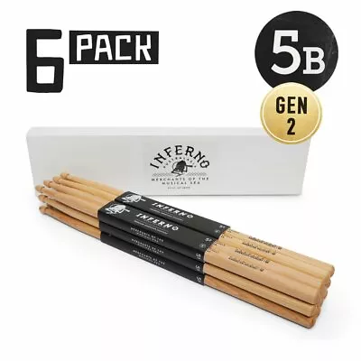 $74.95 • Buy Inferno Music Drumsticks 5b American Hickory 6 Pack Gen2 Drumsticks