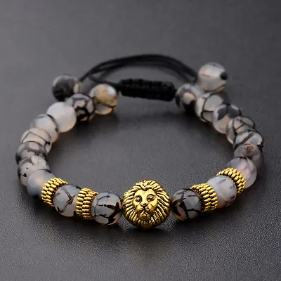 Charm Men's Lion Head Natural Stone Beaded Braided Macrame Adjustable Bracelets • $2.13