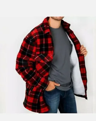 £19.99 • Buy Mens Fleece Lined Padded Shirt Sherpa Fur Lumberjack Flannel Work Thick Jacket 