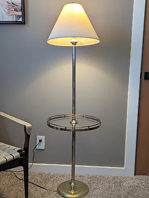 Vintage Brass Glass Tray Table Floor Lamp Mid Century Stiffel Style Lamp • $350