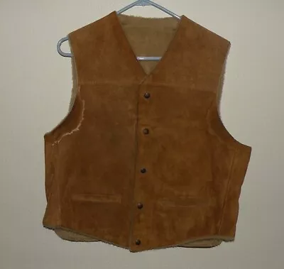 Unbranded Men’s 42 Cowboy Western Snap Vest Brown Faux Fur Lined • $21.21