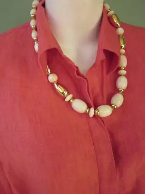 Napier Chunky Bead Necklace Pearlized Lucite And Gold Signed Catch Vintage 23  • $24.99