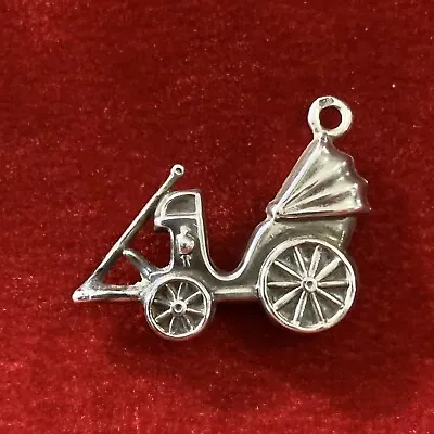 Vintage 835 Silver Danish Hallmark Puffy Bracelet Charm Pendant Carriage • $8