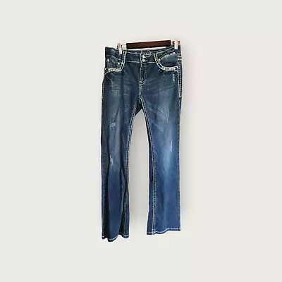 LA Idol Mid-Rise Dark Wash Thick Stitch Straight Leg Jeans Juniors Size 11 • $24