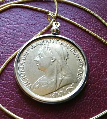 1897 English Victorian Coin  Pendant On An 18k Gold Filled 20  Snake Chain  • $159