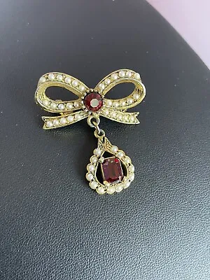 £2 • Buy Vintage Designer Gold Plt Garnet Crystal Victorian Look Brooch Jewellery O127