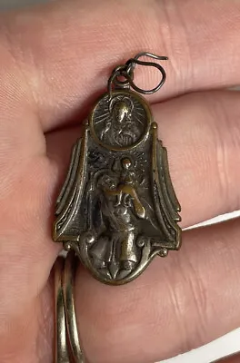 Vintage 20th C. Catholic Silver Plate Medallion Religious Pendant Priest Saint • $9