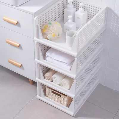 Collapsible Cabinet Basket Drawer Stackable Storage Shelf Wardrobe Organizer • £6.94