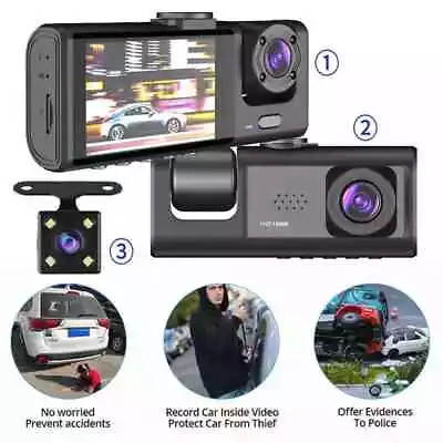 HD Dash Cam Front Rear And Inside - 3 Camera Dashcam With G-Sensor And 32GB Card • £27.99