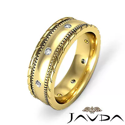 Mens Diamond Solid Ring Eternity Wedding Band Cut Edges 14k Yellow Gold 0.16Ctw • $1559