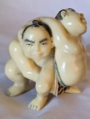 Vintage Hand Carved Sumo Wrestlers Figurine Resin Heavy Japanese Netsuke Style • $99.99