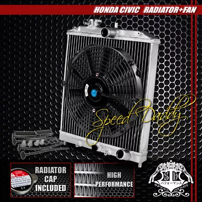 2-Row Aluminum Radiator For 92-00 Honda Civic Del Sol EG EK D16+12  Black Fan • $63.88