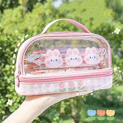 Cute Rabbit Pen Bag Rabbit Pattern Double Layer Waterproof Pencil Case Gift DGD • $10.26