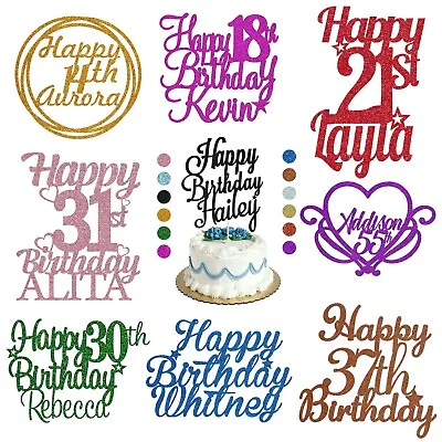 Personalised Happy Birthday Cake Topper Any Name Any Age 16 18th 21st 40th 50th • £2.65