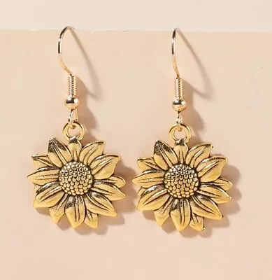 Vintage Golden Bohemian Sunflower Teardrop Earrings Elegant Women’s Gift NEW • $8.99