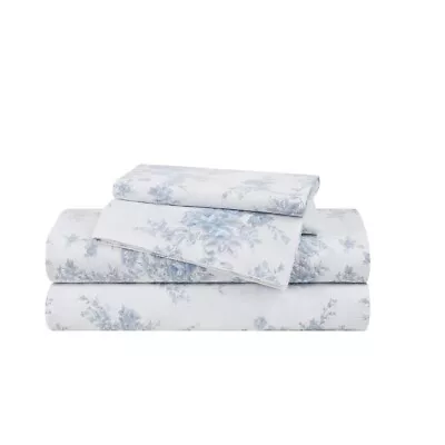 New Simply Shabby Chic BRITISH ROSE White Blue Floral COTTON Sheet Set - KING • $129.99