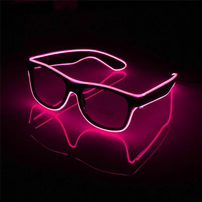EL Wire Neon LED Light Sunglasses Eyewear Shade Nightclub Halloween Clear Pink • £5.39