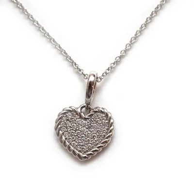 New DAVID YURMAN Ladies Pave Heart Charm Necklace 18K White Gold & Diamonds 18  • $1250