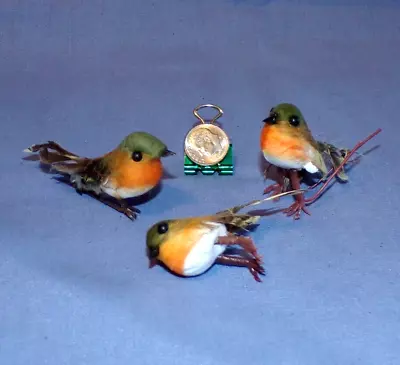 VTG Lot 3 Miniature Craft Birds Feathers .5 X2.5  Orange Green Mushroom • $12.99