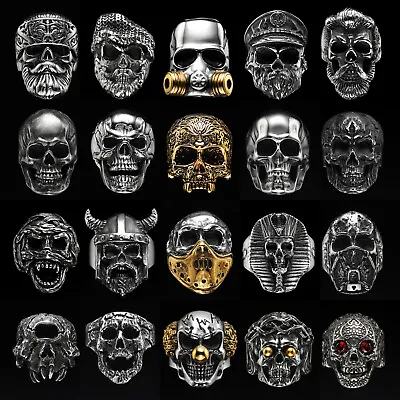 Vintage Gothic Skull Head Skeleton 316L Stainless Steel Punk Biker Ring For Men • $12.99