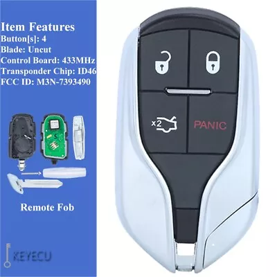 M3N-7393490 Smart Remote Key Fob PANIC 4 Button For Maserati Ghibli Quattroporte • $25.11