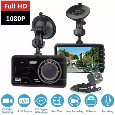 4  In Car Camera Recorder Dual Front And Rear HD 1080P Dash Cam Night Vision UK • £20.99