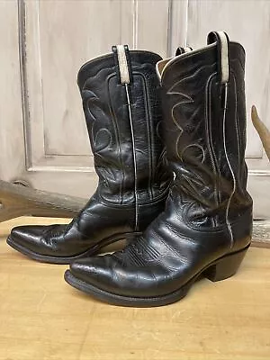 Vintage Early Tony Lama Black Label Cowboy Boots Black Size 9-9 1/2 • $139.99