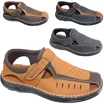 Mens Leather Sandals Walking Fashion Casual Summer Beach Comfy Shoes • £24.99