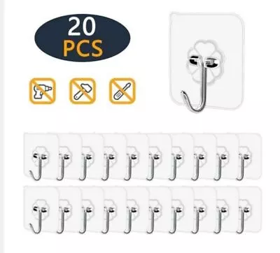 £4.39 • Buy 20pcs Self Adhesive Strong Sticky Hooks Heavy Duty Wall Seamless Transparent UK