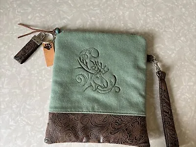 Homemade Handbag From Black Bear Bags Moose Embroidered USA Sage Green Brown • $18.99