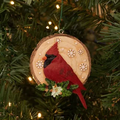Cardinal & White Poinsettia Xmas Tree Ornament Holiday Decoration Red Birds • $18.99