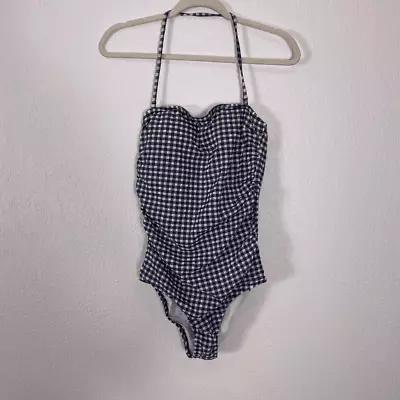 J. Crew Blue & White Gingham Plaid Halter Or Strapless One Piece Swimsuit • $35