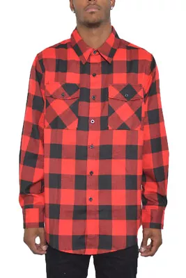 Mens Plaid Flannel Shirt Soft Button Down Collar Chest Pocket Great NEW Colors • $19.91