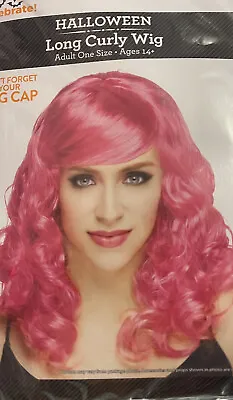 Long Pink Curly Wig Costume Barbie Style Unicorn Mermaid • $9.99